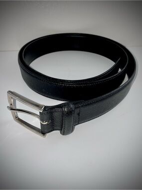Jos. A. Bank Black Leather Belt with Silver Buckle